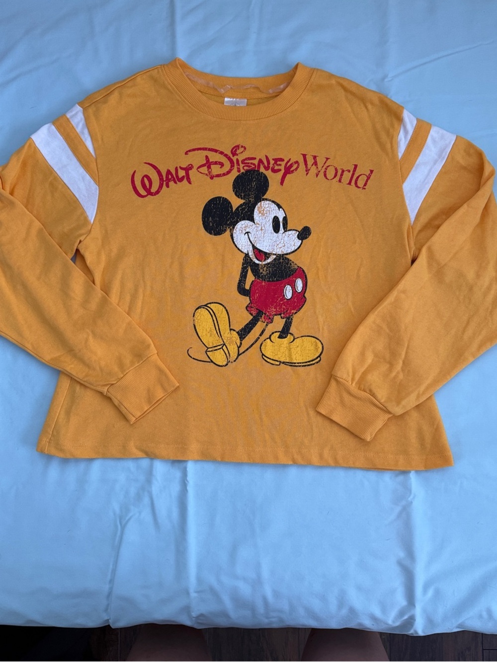 Disney Walt Disney World Mickey Mouse Cropped Pullover with White Sleeve Stripes